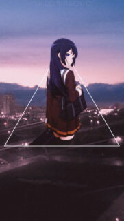 Aesthetic Anime Girl With School Uniform in Triangular Frame Wallpaper