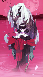 Anime Girl with Mythical Beast Red Aesthetic Wallpaper for Mobile