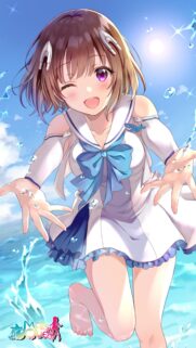 Anime Girl Winking in Summer Beach Outfit High Quality Phone Wallpaper
