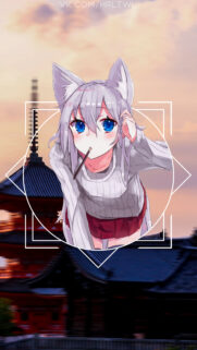 Cute Anime Fox Girl Wallpaper with Japanese Temple Background for Mobile
