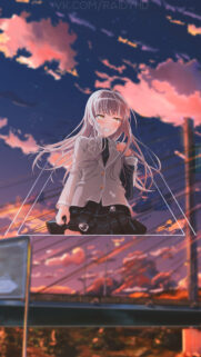 Sad Anime Girl Crying in Sunset Aesthetic Mobile Wallpaper