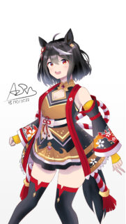 Cute Anime Girl with Cat Ears in Traditional Japanese Kimono Style Outfit Wallpaper