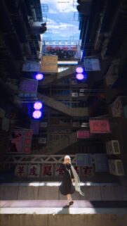 Anime Girl in Urban Cyberpunk Alleyway Aesthetic Wallpaper