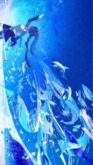 Anime Girl Swimming Underwater with Orcas Wallpaper for Mobile