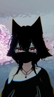 Aesthetic Anime Girl with Cat Ears and Glowing Red Eyes Glitch Effect Mobile Wallpaper