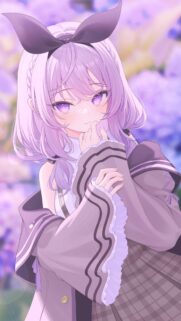 Beautiful Anime Girl with Purple Hair and Bow 4K Mobile Wallpaper