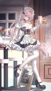 Beautiful Anime Maid with Pink Hair Serving Dessert Mobile Wallpaper