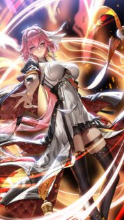 Stunning Pink-Haired Anime Warrior Girl with Fiery Magical Aura Mobile Wallpaper
