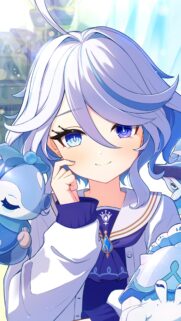 Cute Anime Girl with Pastel Blue Hair and Plushie Wallpaper for Mobile