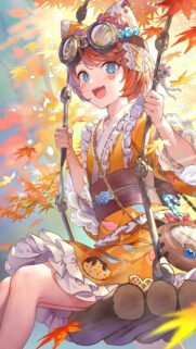 Cute Anime Girl Steampunk Autumn Swing Wallpaper for Mobile Phone