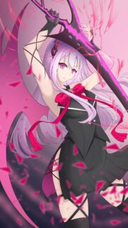 Anime Girl with Scythe and Pink Magical Aura Mobile Wallpaper