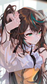 Beautiful Anime Girl With Teal Highlights Portrait Mobile Wallpaper