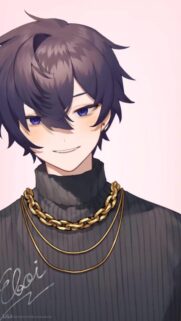 Anime Boy with Purple Eyes and Gold Chain Aesthetic Mobile Wallpaper