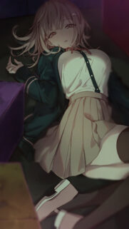 Anime Girl Chiaki Nanami Resting Aesthetic High Quality Mobile Wallpaper