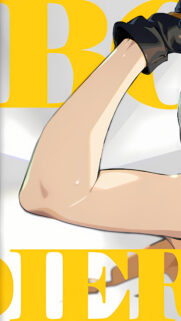 Minimalist Anime Style Close Up Arm Wallpaper with Vibrant Yellow Typography