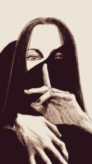 Mysterious Woman Silencing Gesture Sketch Artistic Mobile Wallpaper