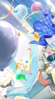 Festive Anime Girl Celebration Wallpaper with Balloons and Confetti