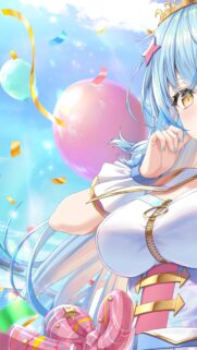 Anime Girl Birthday Celebration Aesthetic Mobile Wallpaper with Blue Hair and Balloons