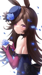 Sad Anime Girl with Blue Roses and Bunny Ears Aesthetic Phone Wallpaper