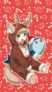 Cute Anime Girl in Reindeer Pajamas Christmas Mobile Wallpaper