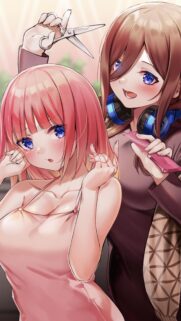 Nino and Miku Nakano Haircut Anime Wallpaper 4K for Mobile