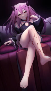 Stunning Anime Vampire Girl with Pink Hair and Dark Aesthetic Wallpaper