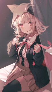 Cute Anime Girl with Pink Hair and Cat Ear Hood High Resolution Mobile Wallpaper