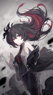 Stunning Anime Girl with Red Accented Hair and Dark Aesthetic Mobile Wallpaper