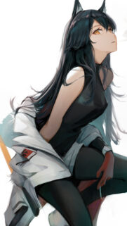 Anime Wolf Girl with Amber Eyes and Elegant Style Mobile Wallpaper
