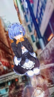 Rem from Re Zero Anime Girl Beautiful City Reflection High Quality Mobile Wallpaper