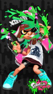 Splatoon 2 Inkling Girl with Neon Green Ink Splash Mobile Wallpaper