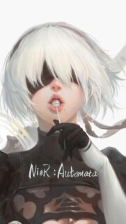 Stunning 2B Nier Automata Portrait with Lollipop Digital Art Wallpaper