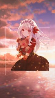 Anime Girl Holding Teddy Bear Sunset Aesthetic Mobile Wallpaper