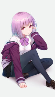 Cute Anime Girl with Purple Hair and School Uniform High-Resolution Wallpaper