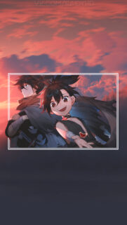 Dororo Anime Wallpaper Featuring Hyakkimaru and Dororo at Sunset Mobile Background