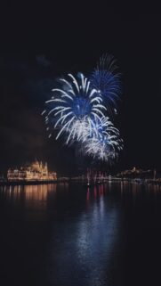 Stunning Budapest Fireworks over Danube River Night Wallpaper for Mobile