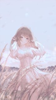Anime Girl in Wheat Field Soft Aesthetic Mobile Wallpaper