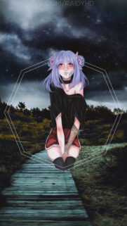 Aesthetic Anime Girl with Purple Hair and Dark Nature Background Mobile Wallpaper