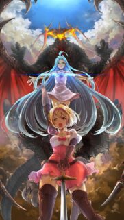 Epic Fantasy Anime Warrior Girls with Fire Dragon Background Wallpaper