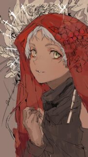 Anime Girl with Red Hood and Artistic Sketch Style Mobile Wallpaper