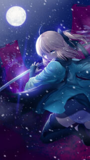 Okita Souji Anime Warrior Wallpaper Under Moonlight – High Quality Mobile Background
