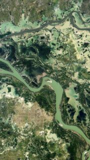 Satellite View of Winding River and Lush Green Landscape Mobile Wallpaper