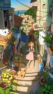 Anime Girl Photography in Coastal Town Street Art Wallpaper