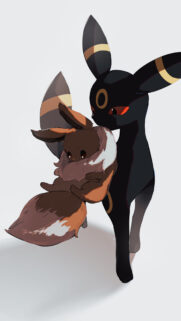 Adorable Umbreon Carrying Eevee Pokemon Digital Art Wallpaper