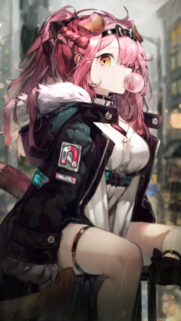 Cute Anime Girl with Pink Hair and Bubblegum Wallpaper for Mobile