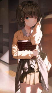 Anime Girl Holding Quantum Mechanics Book Wallpaper for Mobile
