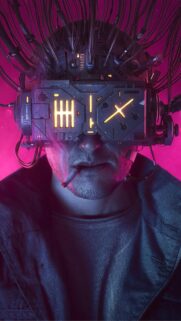 Cyberpunk Hacker With Neon VR Headset High Resolution Mobile Wallpaper