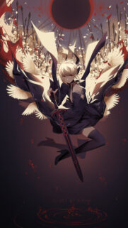 Dark Saber Anime Girl with Wings and Sword High Resolution Wallpaper