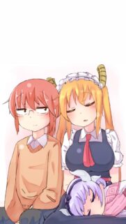 Miss Kobayashi Dragon Maid Sleeping Trio High Quality Mobile Wallpaper