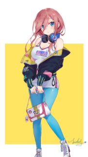 Anime Girl Miku Nakano Streetwear Style High Quality Mobile Wallpaper